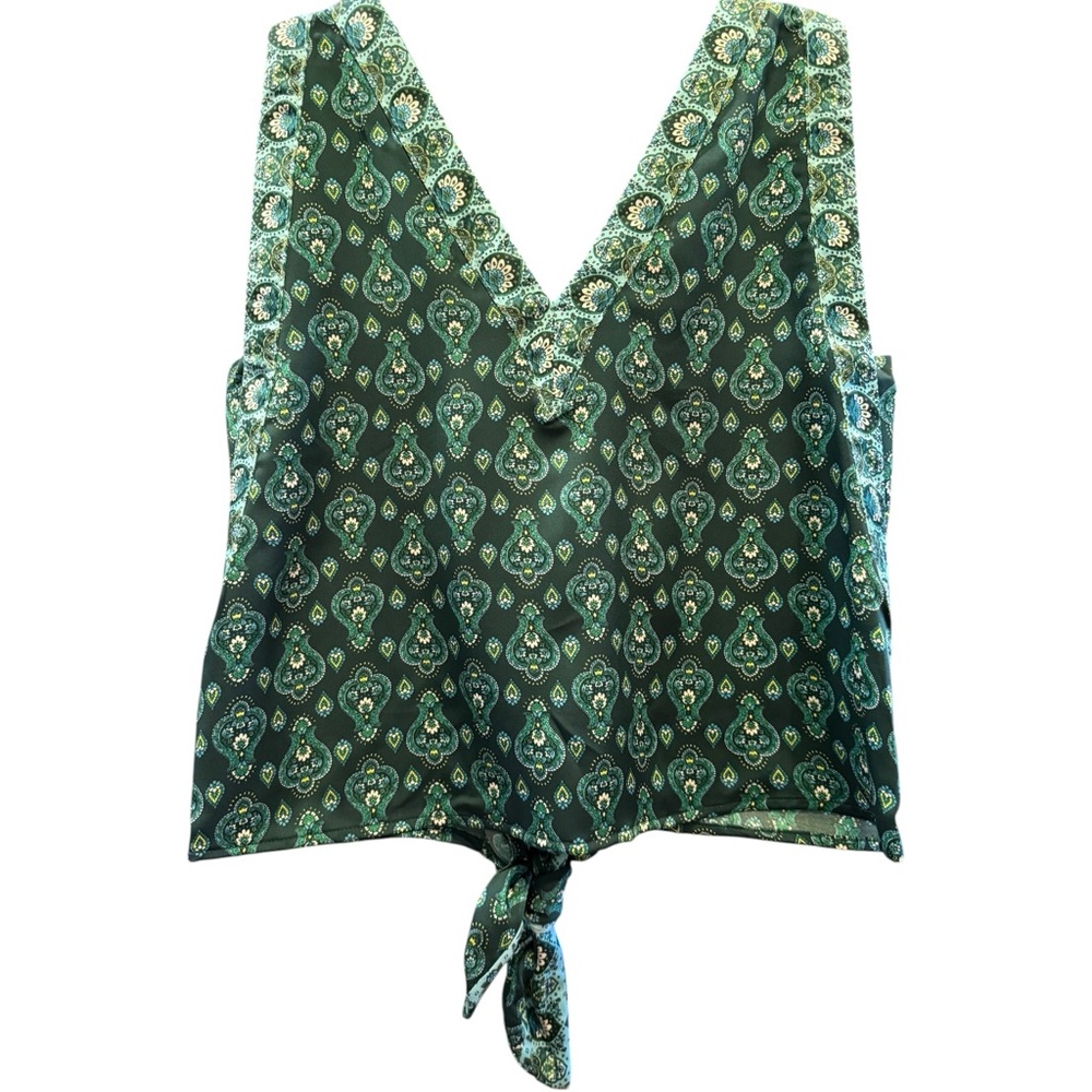 Loft Set Medallion Border Floral Sleeveless Tie Top & Wide Leg Pants Set XS /‎ S - Picture 7 of 9